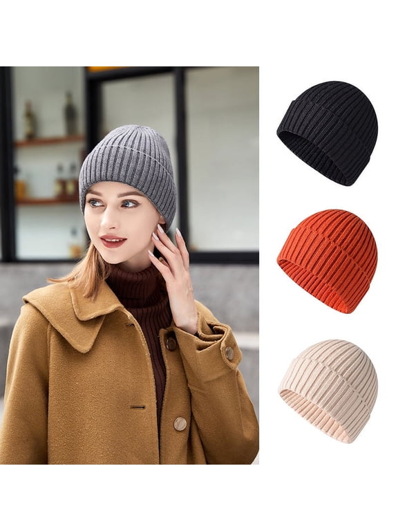 Beanie Hat for Women Men Winter Hat Womens Cuffed Beanies Knit Skull Cap Warm Ski Hats (Orange)