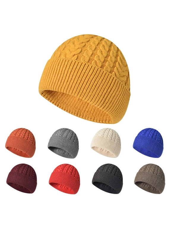 Beanie Hats for Men & Women Unisex Thick Cable Beanie Soft Warm Cuffed Winter Knit Wool Skull Cap (Black)