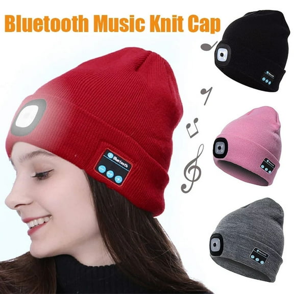 Morttic Bluetooth Beanie Hat with LED Headlight, Unisex Lighted Beanie Cap Rechargeable with Wireless Bluetooth Hands Free Head Hat Winter Warm Knit Cap (Blue)