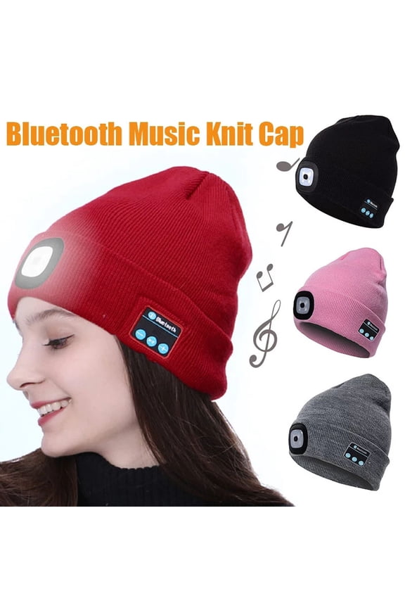 Bluetooth Beanie Hat with LED Headlight, Unisex Lighted Beanie Cap Rechargeable with Wireless Bluetooth Hands Free Head Hat Winter Warm Knit Cap (Camouflage Yellow)