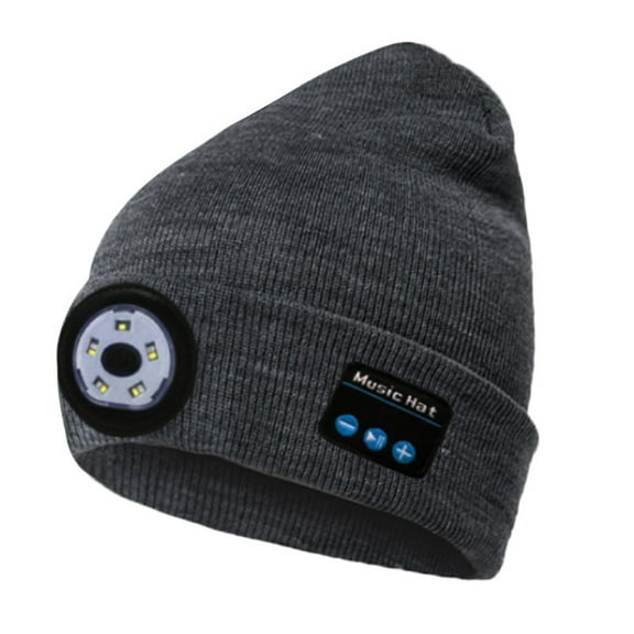 Morttic Bluetooth Beanie Hat with Light, Built-in Stereo Speakers & Mic, Bright Hands-Free Hat Light USB Rechargeable 5 LED Flashlight Headlamp Winter Knit Cap for Men, Women (Grey)