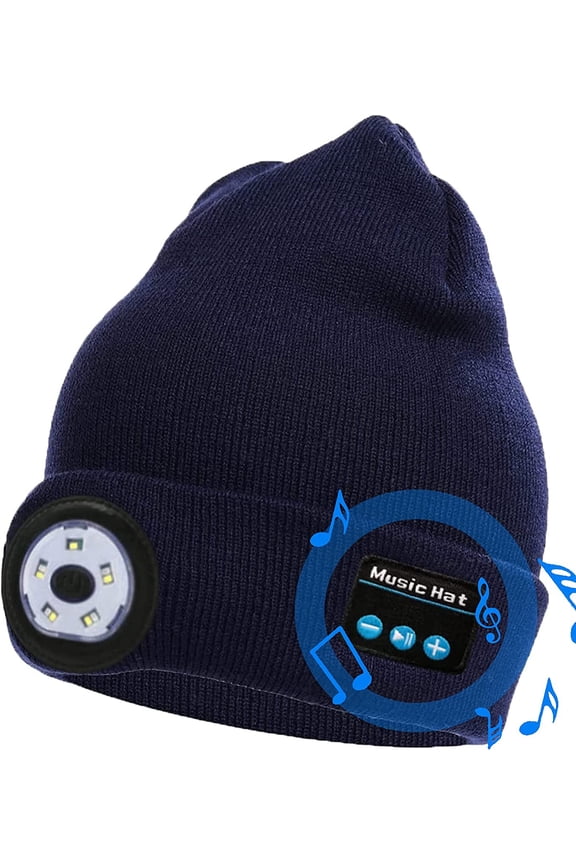 Bluetooth Beanie Hat with Light, USB Rechargeable Music Winter Hat Wireless Beanie with Headlamp Built-in Microphone and Stereo Speaker Flashlight Hat for Running Cycling Skiing Hiking Camping