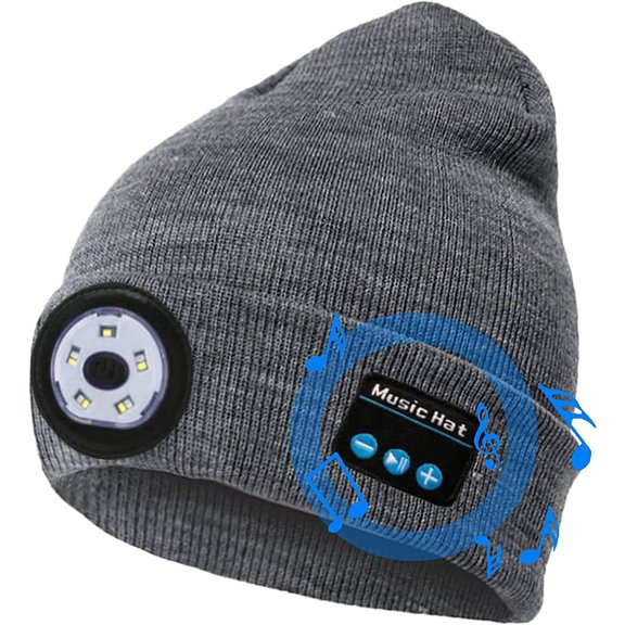 Morttic Bluetooth Beanie Hat with Light, USB Rechargeable Music Winter Hat Wireless Beanie with Headlamp Built-in Microphone and Stereo Speaker Flashlight Hat for Running Cycling Skiing Hiking Camping