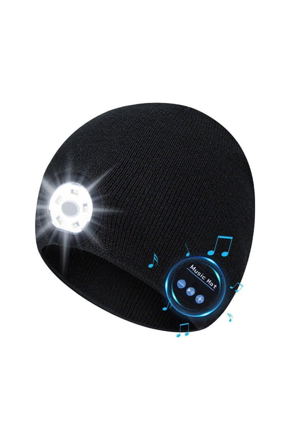 Bluetooth Beanie Hat with Light ,Updated Rechargeable 5 LED Headlamp Cap with Wireless Headphones,Build in Mic,Unisex Knit Skull Cap Hats for Men Women Teen