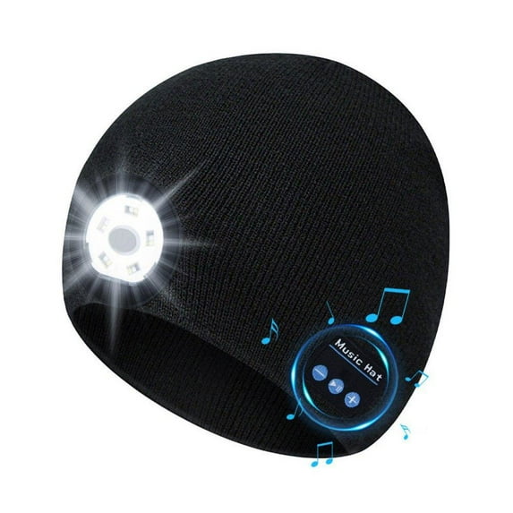 Morttic Bluetooth Beanie Hat with Light ,Updated Rechargeable 5 LED Headlamp Cap with Wireless Headphones,Build in Mic,Unisex Knit Skull Cap Hats for Men Women Teen