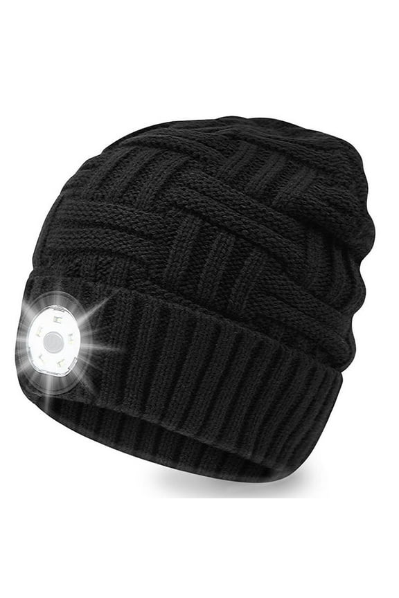 Bluetooth Beanie Hat with Light, Upgraded 5 LED USB Rechargeable Musical Knitted Cap with Headphone and Built-in Stereo Speakers & Mic, Men Women LED Headlamp Hat for Running,Hiking Black