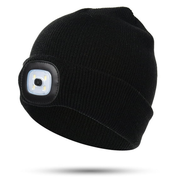 Morttic Children Headlight Cap 4 LED Night Lighting Beanie Hat with Light USB Rechargeable Hat High Brightness Ultra Soft Clothing (Black)