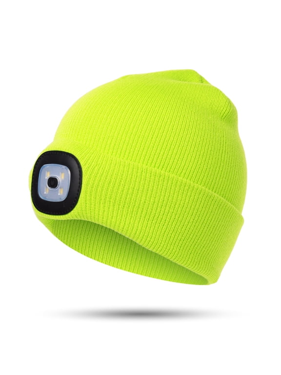Children Headlight Cap 4 LED Night Lighting Beanie Hat with Light USB Rechargeable Hat High Brightness Ultra Soft Clothing (Light Yellow)