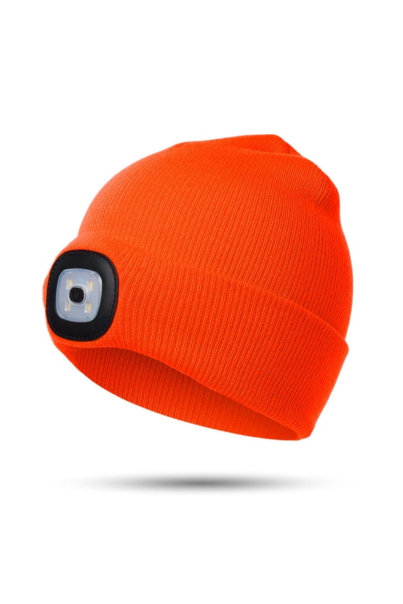 Children Headlight Cap 4 LED Night Lighting Beanie Hat with Light USB Rechargeable Hat High Brightness Ultra Soft Clothing (Orange)