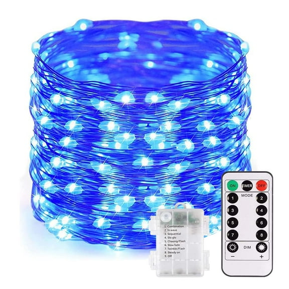 Morttic Christmas Fairy Lights Battery Operated,16ft 50LED String Lights Remote Control Timer Twinkle String Lights 8 Modes Fairy Lights for Garden Party Indoor Decor, Blue