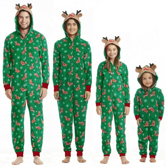 Morttic Christmas Family Matching Jumpsuits One-Piece Hooded Zipper Romper for Baby Kids Adults Pajamas