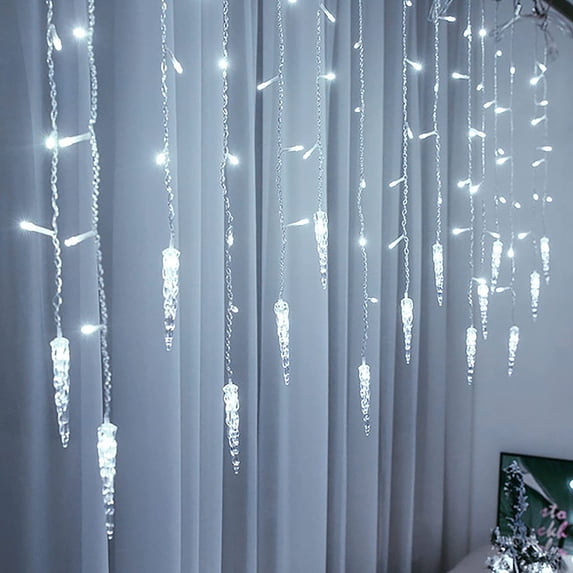 Morttic Christmas Icicle Lights, 11.48ft 96 LED Extendable Hanging Window Curtain Fairy Lights ,Waterproof Indoor Outdoor 8 Modes Decorative Light for Christmas Garden Patio Party ,Cool White