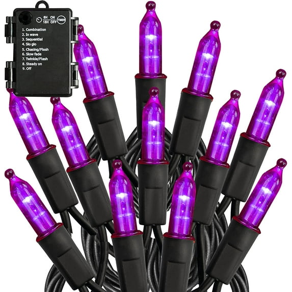 Morttic Christmas Lights, 1 Pack 50 LED 16FT Battery Operated String Lights with 8 Modes, Xmas Lights for Outdoor Indoor Wedding Party Home Decorations, Purple