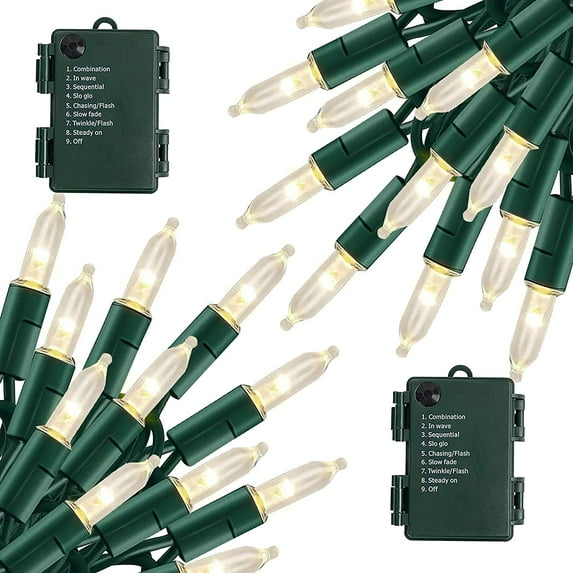 Morttic Christmas Lights, 2 Pack 50 LED 16FT Battery Operated String Lights with 8 Modes, Xmas Lights for Outdoor Indoor Wedding Party Home Decorations, Warm White