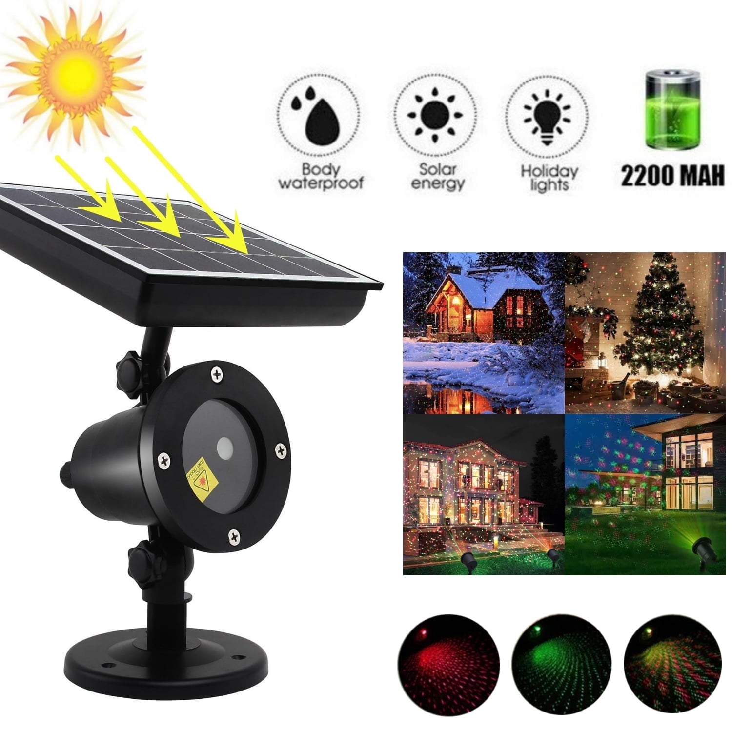Morttic Christmas Solar LED Projector Laser Lights, Waterproof Green ...