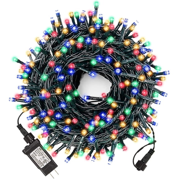 Morttic Christmas String Lights Plug in 8 Modes 33ft 100 LED Outdoor Waterproof Fairy Lights for Indoor Outdoor Christmas Tree Garden Wedding Party Decoration , Multi-Colored