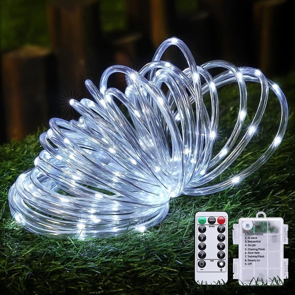 Morttic Christmas String Lights, Waterproof 40ft 100 LED 8 Mode Battery Powered Rope Lights with Remote for Home Garden Party Xmas New Year Decor