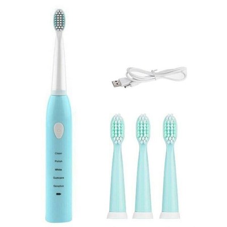 Morttic Electric Toothbrush USB Rechargeable Toothbrush High Frequency Little Noise Timing Toothbrush 5 modes Adjustable Waterproof 4 Brush Heads Blue