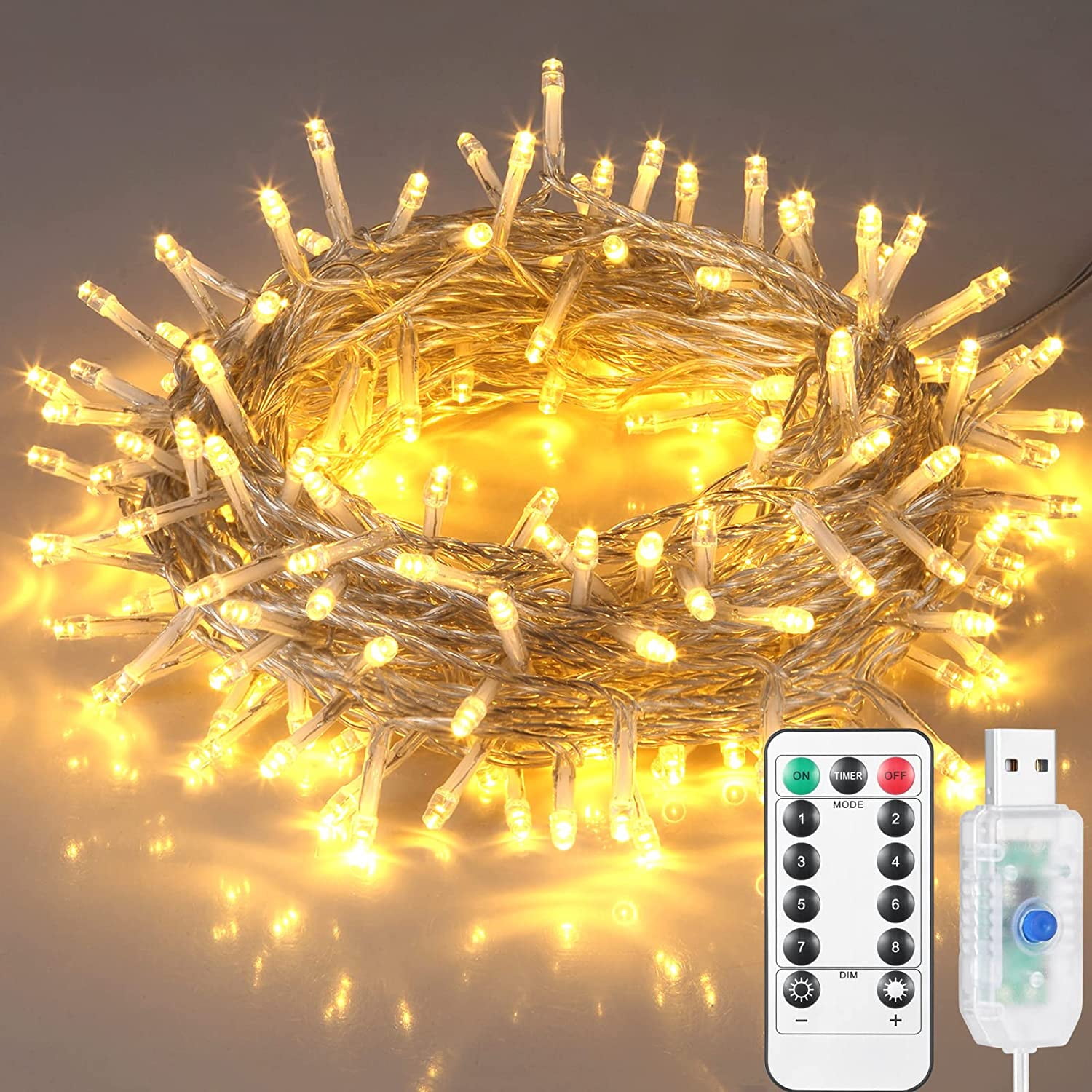 String Attached Remote Morttic Extendable Christmas String Light USB Powered,32.8ft 80LED ...