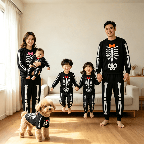 Morttic Family Halloween Skeleton Pajama Set – Matching Long Sleeve Top & Pants for Holiday Gift Pajamas for Whole Family ,2-3T
