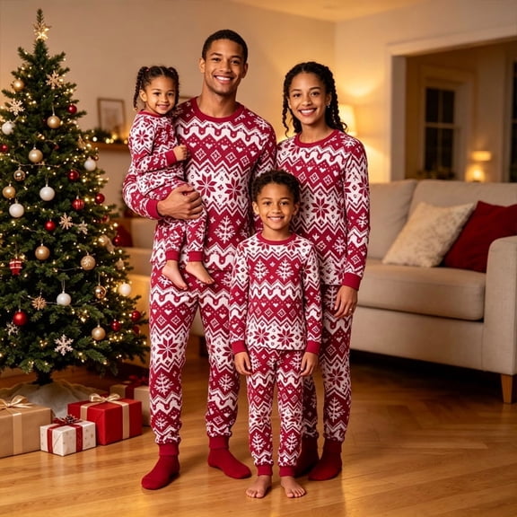 Morttic Family Matching Christmas Pajama Set – All-Over Christmas Winter Print Long Sleeve Top & Elastic Jogger Pants Dad,S