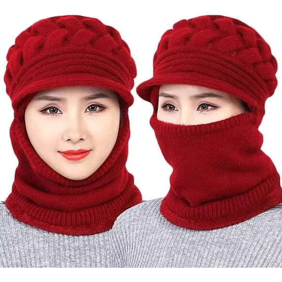 Morttic Fleece Lined Womens Beanie Hat, Winter Hat Scarf Mask Set,Women's Winter Hat, Middle-Aged and Old Warm Earmuff hat