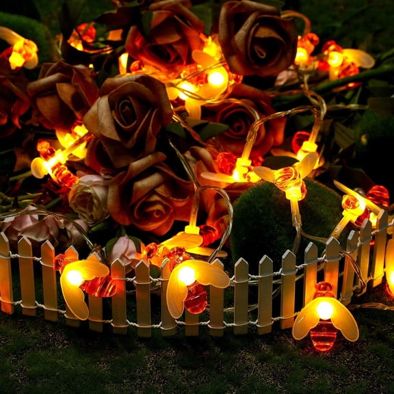 Morttic Honeybee Fairy String Lights, 5 Feet, 10 LED,Battery Type, Simulation Honey Bees Decor for Outdoor, Party, Wedding, Xmas, Decoration, Gardens, Patios, Warm White