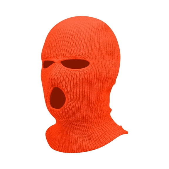 Morttic Knitted 3 Hole Acrylic Ski Mask Hat Outdoor Full Face Cover Thermal Cap Winter Warm Balaclava Hat, Fluorescent orange