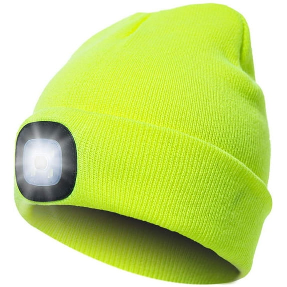 Morttic Knitted Beanie With Built-In 4 LED Flashlight Beanie Winter Hat Winter Cap USB Rechargeable Flashlight for Hunting, Camping, Grilling, Auto Repair (Fcuorescent Yellow)