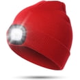 thumbnail image 1 of Morttic Knitted Beanie With Built-In 4 LED Flashlight Beanie Winter Hat Winter Cap USB Rechargeable Flashlight for Hunting, Camping, Grilling, Auto Repair (Red), 1 of 8