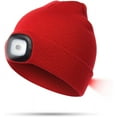 thumbnail image 1 of Morttic LED Beanie Hat with 2 Lights, Unisex LED Beanie Cap Rechargeable Hands Free 3 Modes Brightness LED Headlamp Cap Soft Winter Knitted Warm Hat for Walking Running Camping Hunting (Red), 1 of 8