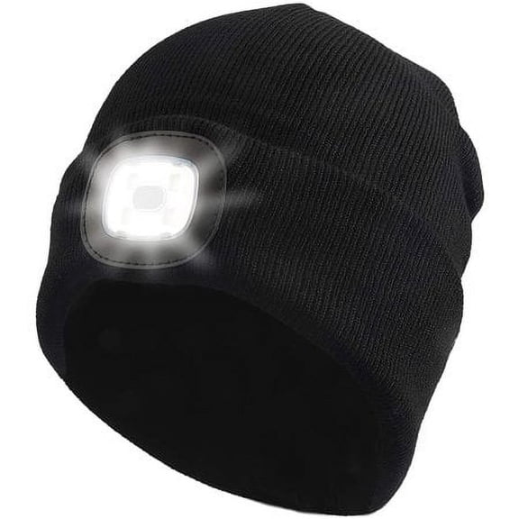 Morttic LED Beanie Hat with Light, Rechargeable Headlamp Cap, Unisex Winter Warm Knitted Hats, Headlight Flashlight for Running Hiking Camping,Tech Gifts for Men Women (Black)