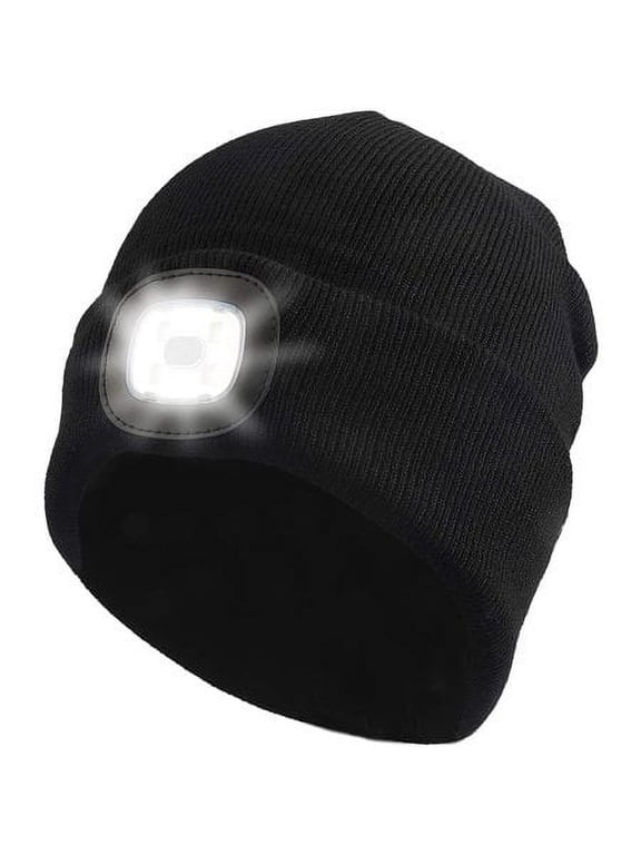 LED Beanie Hat with Light, Rechargeable Headlamp Cap, Unisex Winter Warm Knitted Hats, Headlight Flashlight for Running Hiking Camping,Tech Gifts for Men Women (Black)