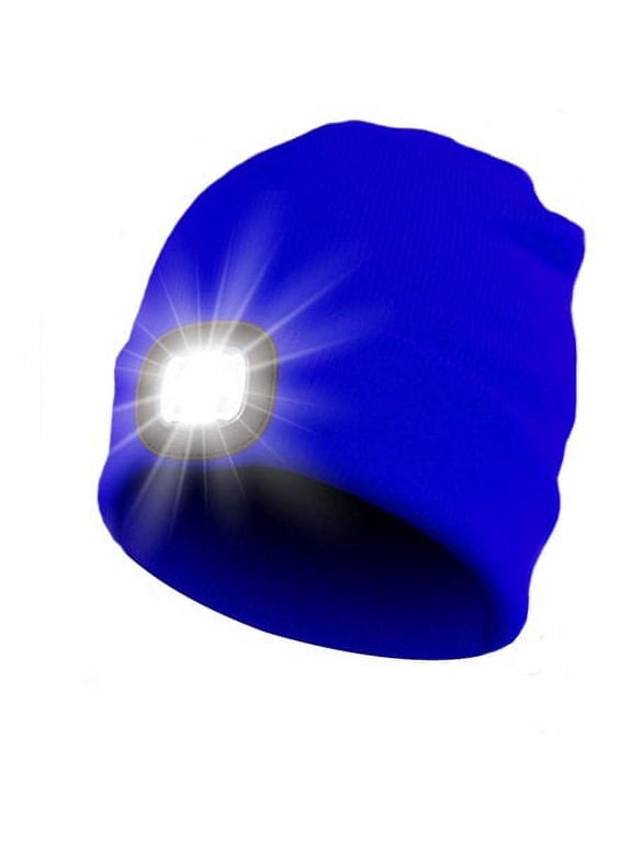 LED Beanie Hat with Light, Rechargeable Headlamp Cap, Unisex Winter Warm Knitted Hats, Headlight Flashlight for Running Hiking Camping,Tech Gifts for Men Women (Blue)