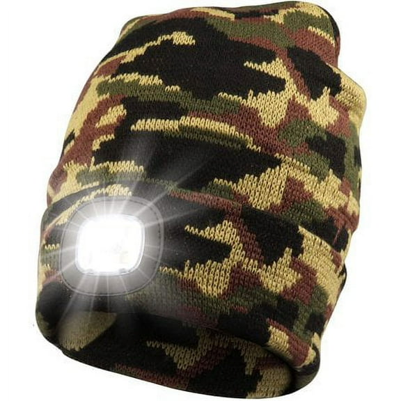 Morttic LED Beanie Hat with Light, Rechargeable Headlamp Cap, Unisex Winter Warm Knitted Hats, Headlight Flashlight for Running Hiking Camping,Tech Gifts for Men Women (Camouflage Green)