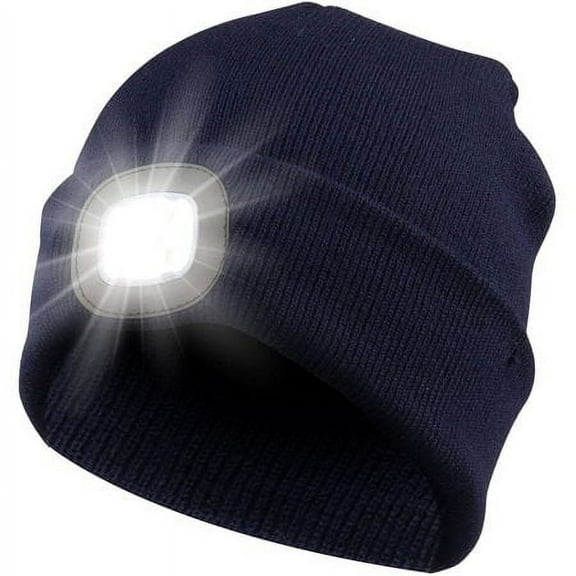 Morttic LED Beanie Hat with Light, Rechargeable Headlamp Cap, Unisex Winter Warm Knitted Hats, Headlight Flashlight for Running Hiking Camping,Tech Gifts for Men Women (Navy Blue)