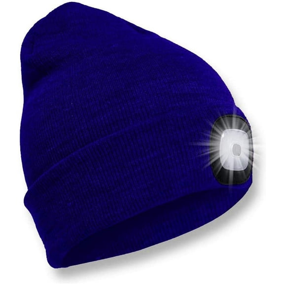 Morttic LED Beanie Hat with Light, USB Rechargeable 4 LED Headlamp Cap, Warm Winter Knitted Hat with LED Flashlight for Men Women Hiking, Biking, Camping (Blue)