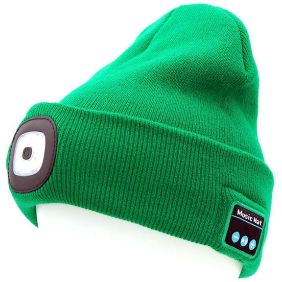 Morttic LED Beanie Light with Bluetooth Hat, Built-in Stereo Speakers & Mic, Bright Hands-Free Hat Light USB Rechargeable LED Flashlight Headlamp Winter Knit Cap for Men, Women (Dark Green 4LED)