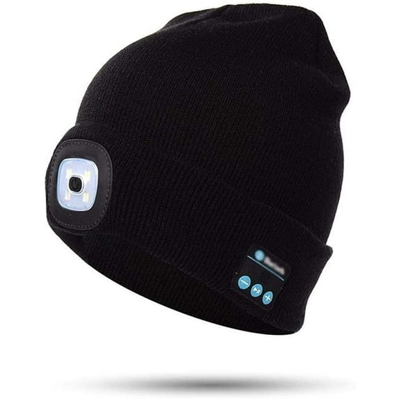 Morttic LED Beanie Light with Bluetooth Hat, Built-in Stereo Speakers & Mic, Bright Hands-Free Hat Light USB Rechargeable LED Flashlight Headlamp Winter Knit Cap for Men, Women (Black 4LED)