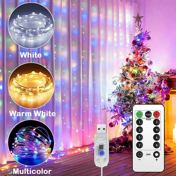 Morttic LED Curtain String Lights, 8 Modes USB Fairy String Light with Remote Control, Christmas, Backdrop for Indoor Outdoor Bedroom Window Wedding Party Decoration (10ft x 10ft,Muticolor)