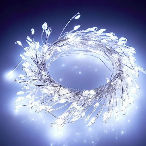 Morttic LED Firecracker Fairy String Lights,9.84ft 100LEDs 8 Modes USB Copper Wire Lights Christmas Lights for Home Wedding Party Home Garden Festival Decoration ,Cool White