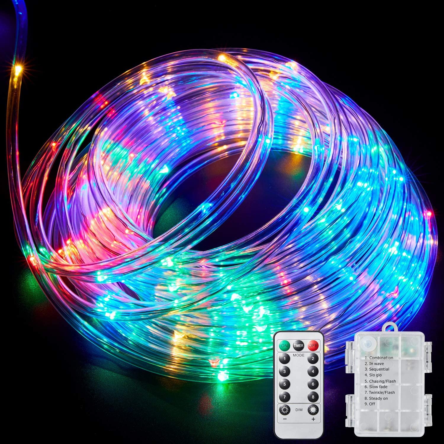 Battery Powered Multicolor LED Rope Lights with Remote Control