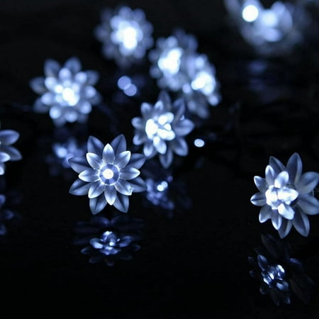 Morttic Lotus Solar String Lights Outdoor,23FT 50LEDs Waterproof Lotus Flower Fairy Twinkle String Lights for Home Garden Christmas Festival Holiday Decor (Cool White)