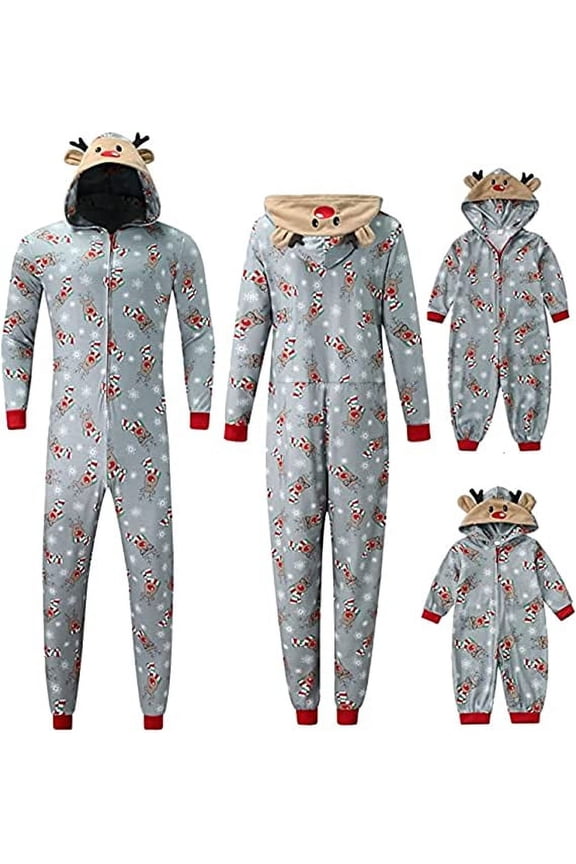 Matching Family Christmas Pajamas Onesies 2023 Reindeer Hooded Holiday Nightwear Xmas Pjs Sets Household Sleepwear