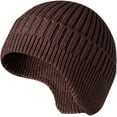 thumbnail image 1 of Morttic Men Knitted Hat Women Earflap Winter Hats Unisex Wool Cap Warm Skull Cap Slouchy with Ear Warmer (Coffee), 1 of 4