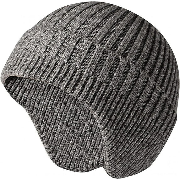 Morttic Men Knitted Hat Women Earflap Winter Hats Unisex Wool Cap Warm Skull Cap Slouchy with Ear Warmer (Grey)