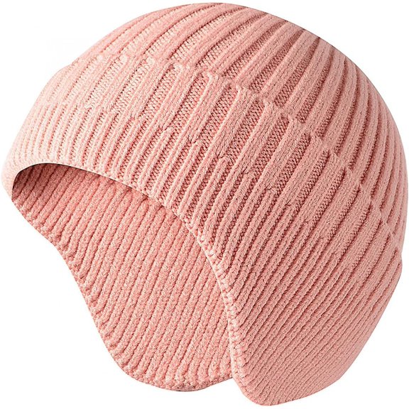 Morttic Men Knitted Hat Women Earflap Winter Hats Unisex Wool Cap Warm Skull Cap Slouchy with Ear Warmer (Pink)