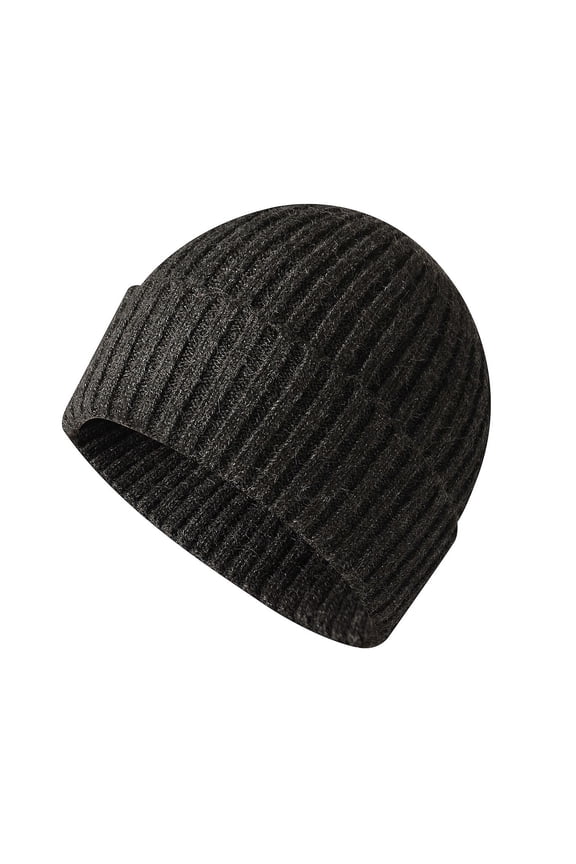 Men Women Beanie Hat Unisex Classic Knit Cuffed Cap Wool Winter Warm Hats (Dark Grey