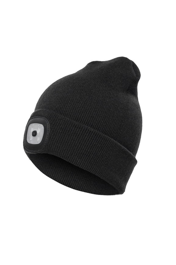 Men Women Knitted Hat With Led Light Button Battery Powered Hat Warm Cap Suitable Outdoor Winter, Black