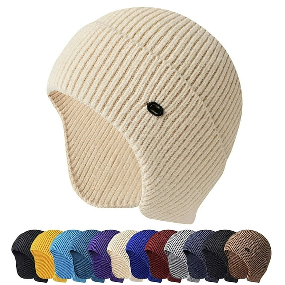 Morttic Men Women Winter Warm Hat Knitted Beanie Ear Flaps Earmuff Skull Cap Hat for Outdoor Ski Hiking (Beige)